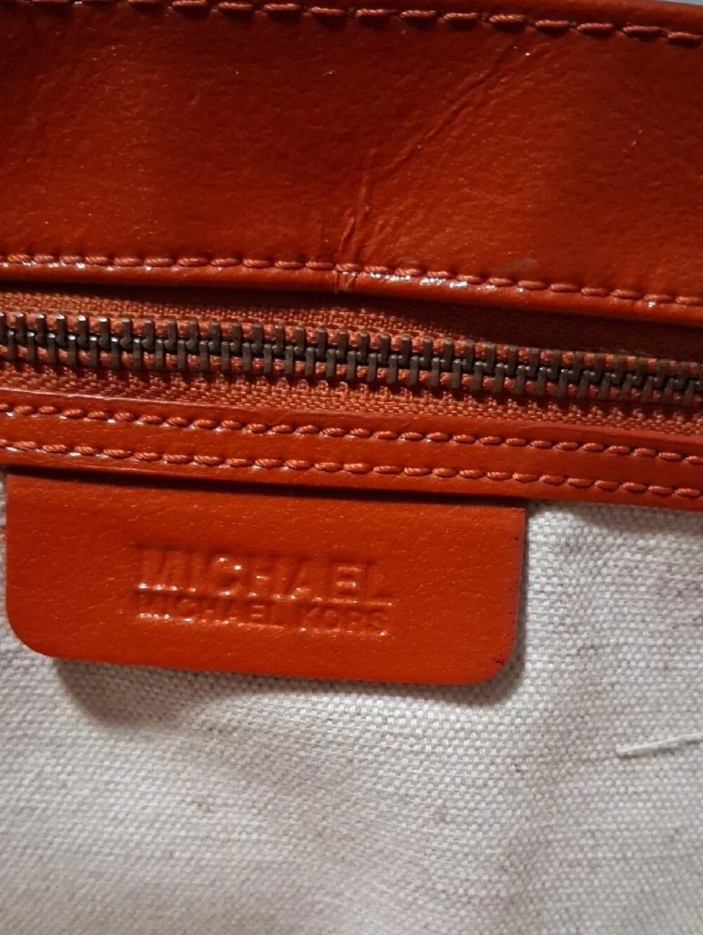 MICHAEL Michael Kors Woven Straw Tote with Burnt Orange Patent Trim